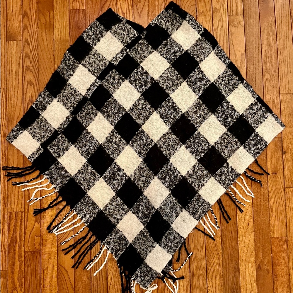Buffalo plaid black and white poncho one size fits all